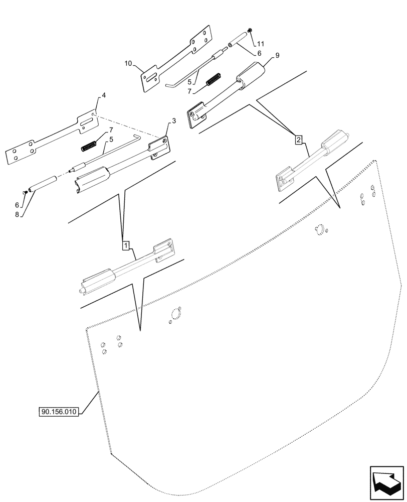 Схема запчастей Case 580SN WT - (90.156.020) - VAR - 747853, 747854, 747855 - CAB, REAR, WINDOW, STRUT (90) - PLATFORM, CAB, BODYWORK AND DECALS