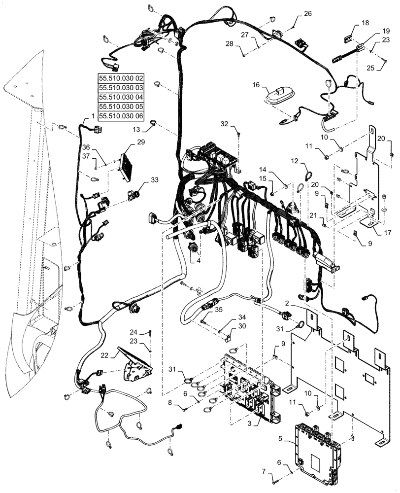 Схема запчастей Case 521G - (55.510.030[01]) - CAB MAIN WIRE HARNESS INSTALLATION (55) - ELECTRICAL SYSTEMS