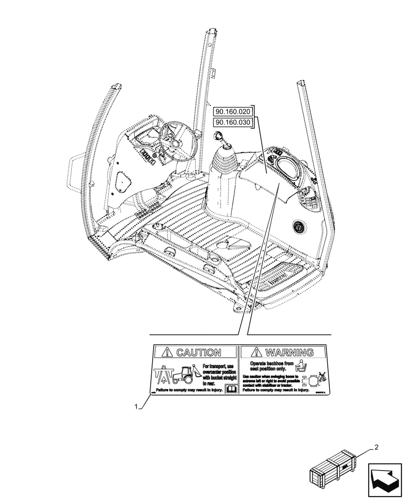 Схема запчастей Case 580SN - (90.108.022) - WARNING DECAL (90) - PLATFORM, CAB, BODYWORK AND DECALS