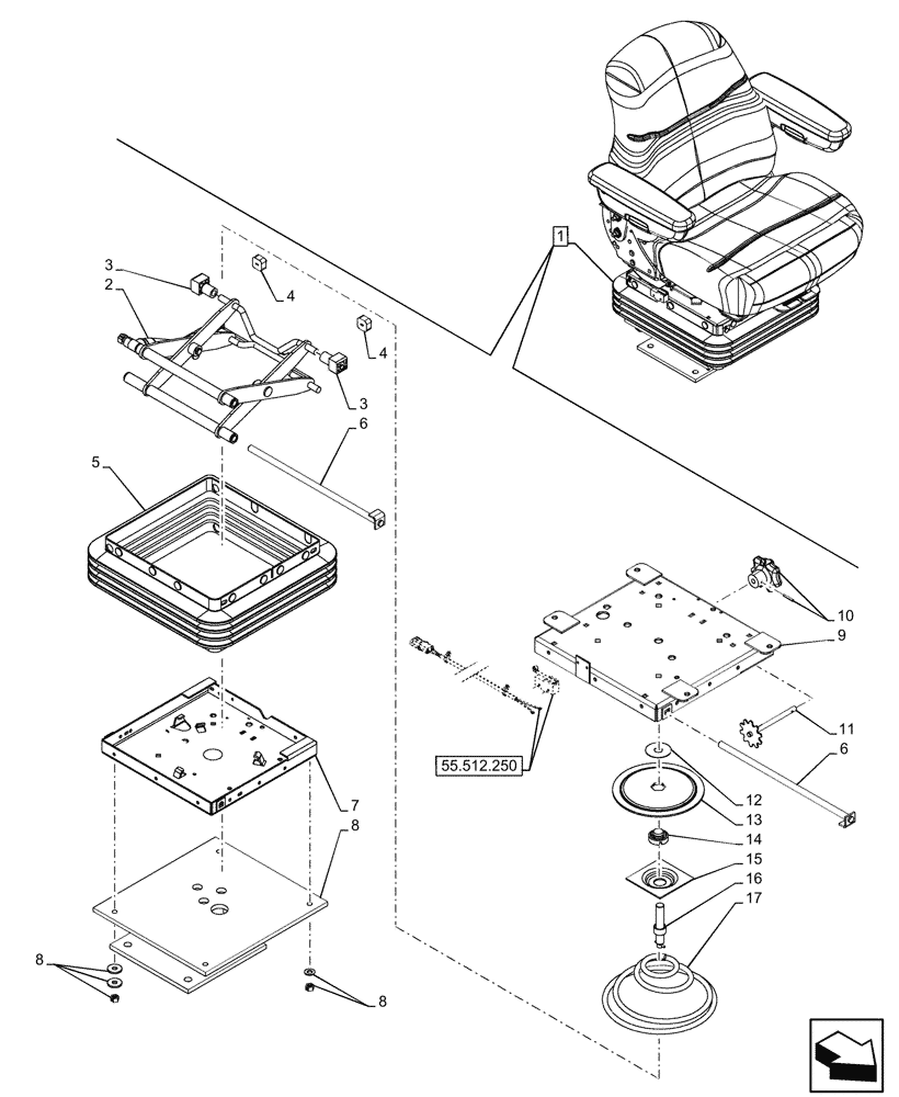 Схема запчастей Case 580SN - (90.120.100) - VAR - 747770 - SEAT, MECHANICAL SUSPENSION, CLOTH, COMPONENTS (90) - PLATFORM, CAB, BODYWORK AND DECALS