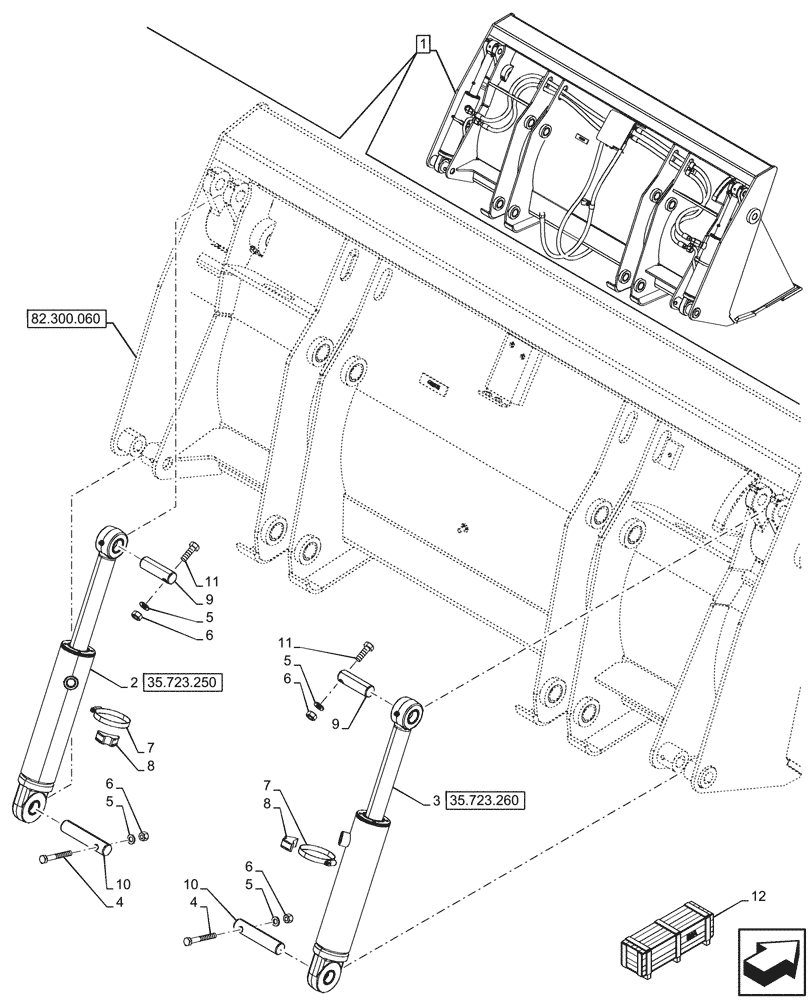 Схема запчастей Case 580N - (35.723.240) - VAR - 747863 - LOADER BUCKET, CYLINDER (35) - HYDRAULIC SYSTEMS