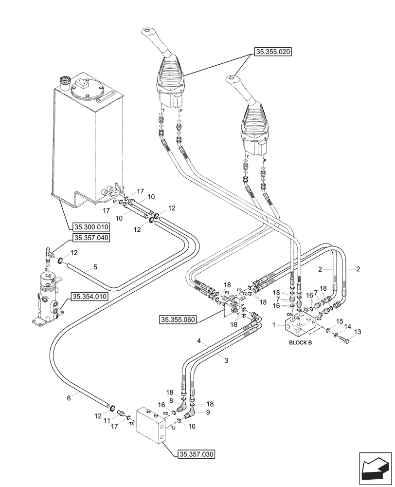 Схема запчастей Case CX26C - (35.357.010) - PILOT CONTROLS, JOYSTICK (35) - HYDRAULIC SYSTEMS