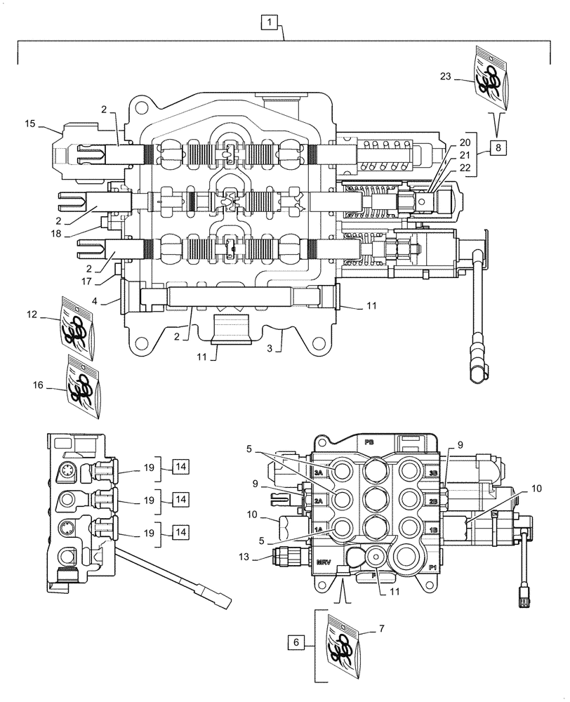 Схема запчастей Case 570N EP - (35.359.AB[08]) - VAR - 745163, 747892 - LOADER CONTROL VALVE, 3 SPOOL (35) - HYDRAULIC SYSTEMS