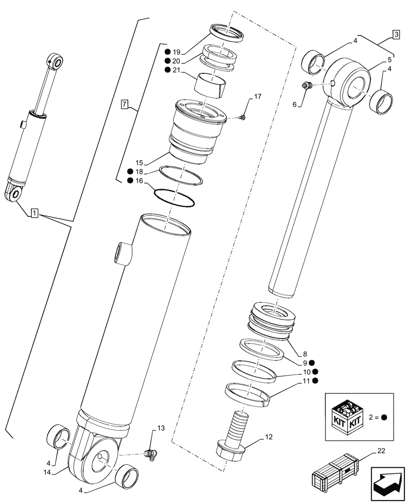 Схема запчастей Case 580SN WT - (35.723.260) - VAR - 742433, 747863 - LOADER BUCKET, CYLINDER, RH, COMPONENTS (35) - HYDRAULIC SYSTEMS