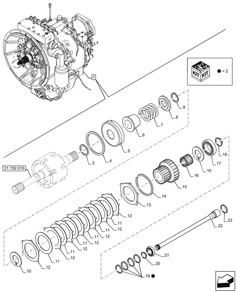 Схема запчастей Case 580N - (21.152.020) - VAR - 423060 - TRANSMISSION, SEMI-POWERSHIFT, COMPONENTS, PTO, INPUT SHAFT, 2WD (21) - TRANSMISSION