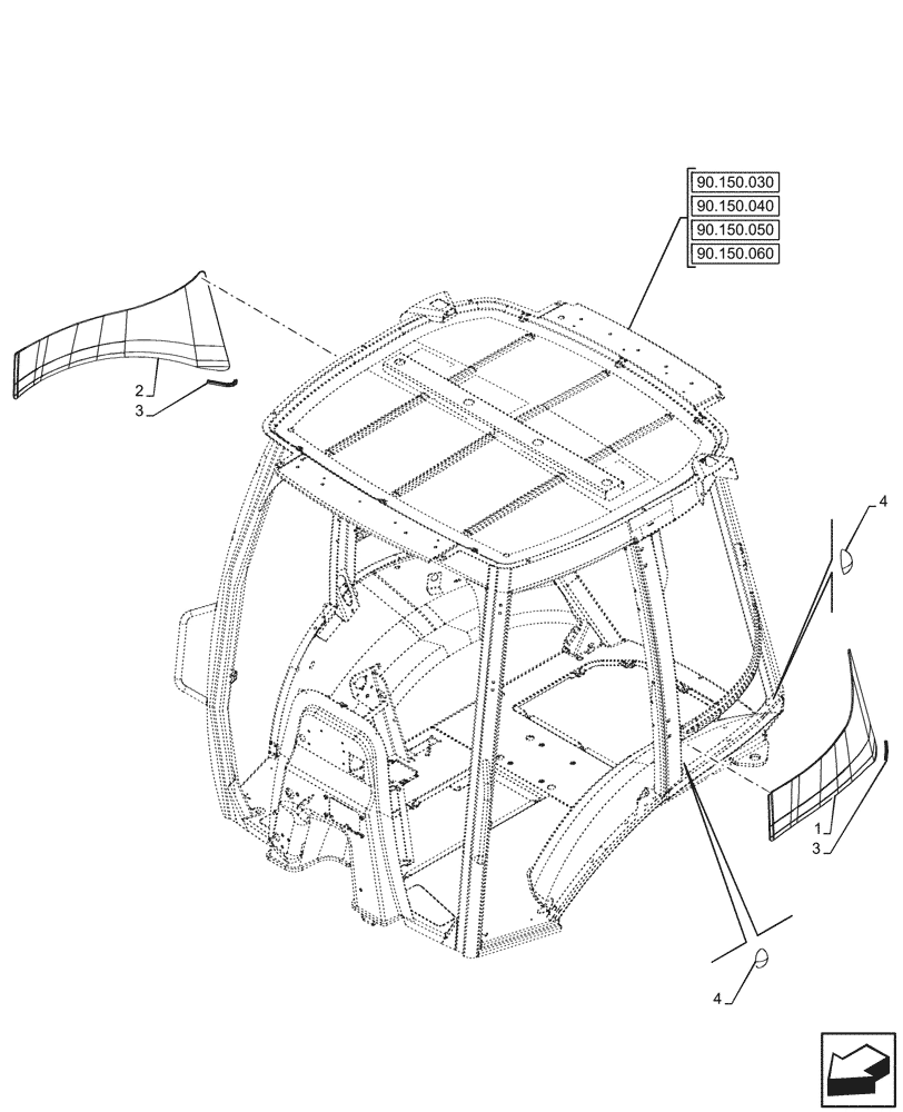 Схема запчастей Case 580SN - (90.156.130) - VAR - 747853, 747854, 747855 - CAB, LOWER, LATERAL WINDOW (90) - PLATFORM, CAB, BODYWORK AND DECALS