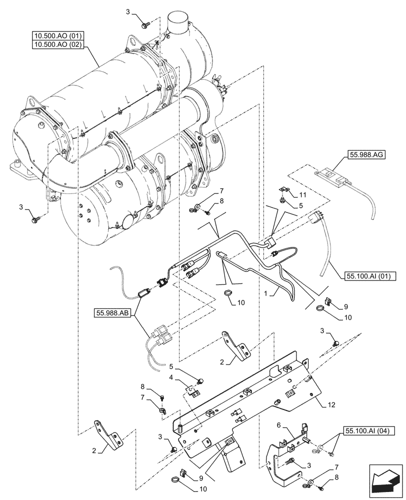 Схема запчастей Case CX210D LC LR - (55.100.AI[08]) - SELECTIVE, CATALYTIC REDUCTION, MUFFLER, WIRE HARNESS - BSN NGS7H1299 (55) - ELECTRICAL SYSTEMS