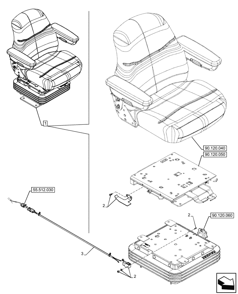 Схема запчастей Case 580SN - (55.512.240) - VAR - 747851 - SEAT, MECHANICAL SUSPENSION, VYNIL, SWITCH, HARNESS (55) - ELECTRICAL SYSTEMS