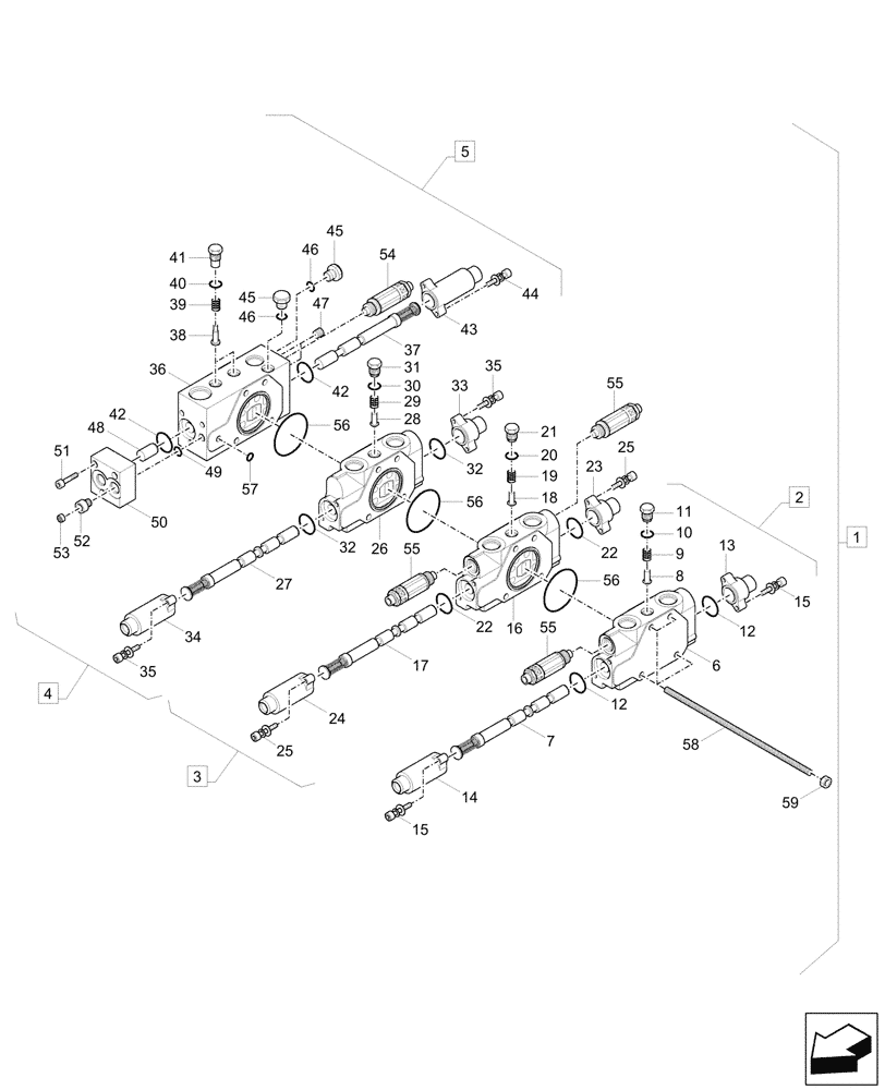 Схема запчастей Case CX26C - (35.359.010) - VAR - 405019, 405021, 405023, 405043 - CONTROL VALVE, COMPONENTS (35) - HYDRAULIC SYSTEMS