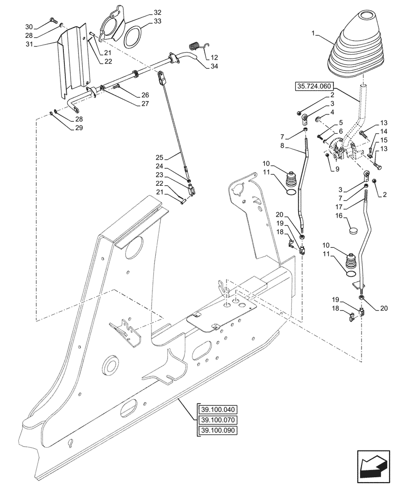 Схема запчастей Case 590SN - (35.724.080) - CONTROL, LOADER BUCKET, VARIABLE VOLUME PUMP MODELS (35) - HYDRAULIC SYSTEMS