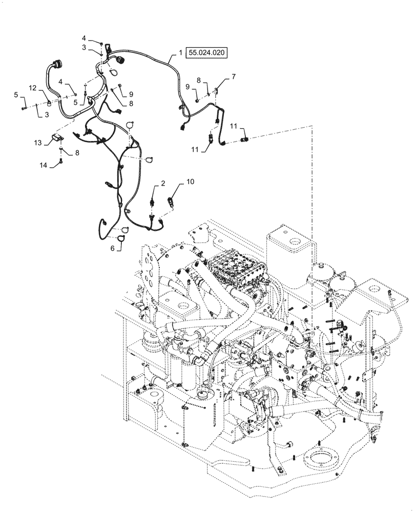 Схема запчастей Case 1121G - (55.024.010) - TRANSMISSION WIRING HARNESS INSTALLATION (55) - ELECTRICAL SYSTEMS