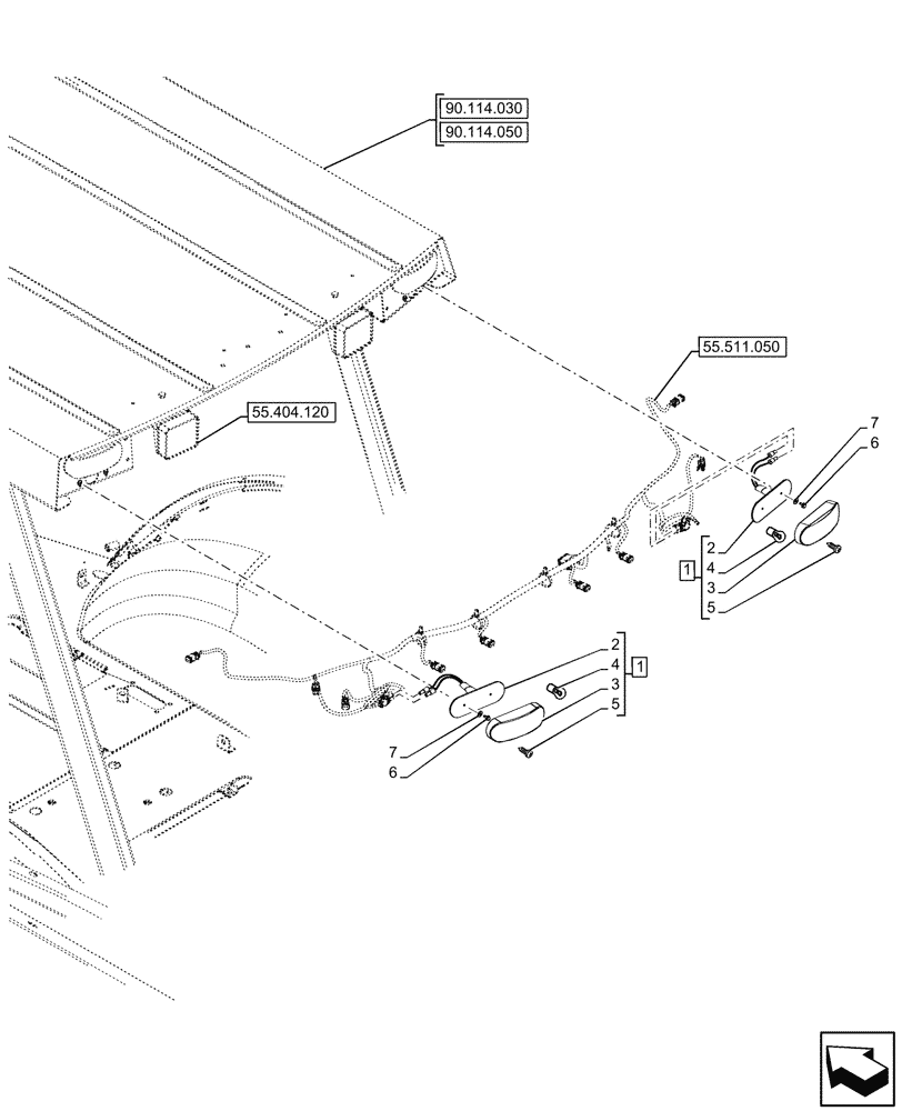 Схема запчастей Case 580N - (55.404.170) - VAR - 442082 - CANOPY, STOP LIGHT (55) - ELECTRICAL SYSTEMS