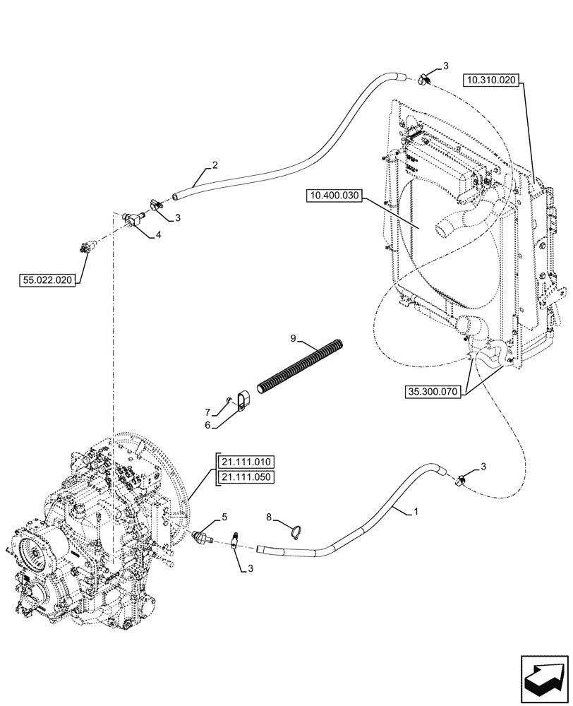 Схема запчастей Case 580SN - (21.103.010) - VAR - 423060, 423061 - TRANSMISSION, SEMI-POWERSHIFT, OIL COOLER, LINE (21) - TRANSMISSION