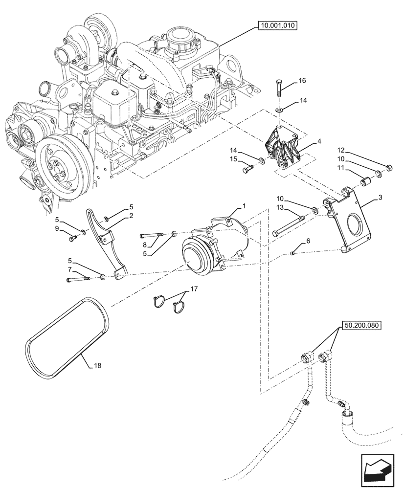 Схема запчастей Case 580N - (50.200.070) - VAR - 747853, 747855 - AIR CONDITIONING, COMPRESSOR (50) - CAB CLIMATE CONTROL