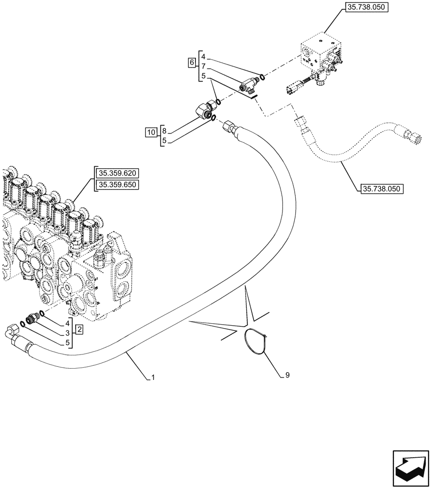 Схема запчастей Case 590SN - (35.738.060) - HYDRAULIC LIFT, PILOT CONTROLS, LINES (35) - HYDRAULIC SYSTEMS