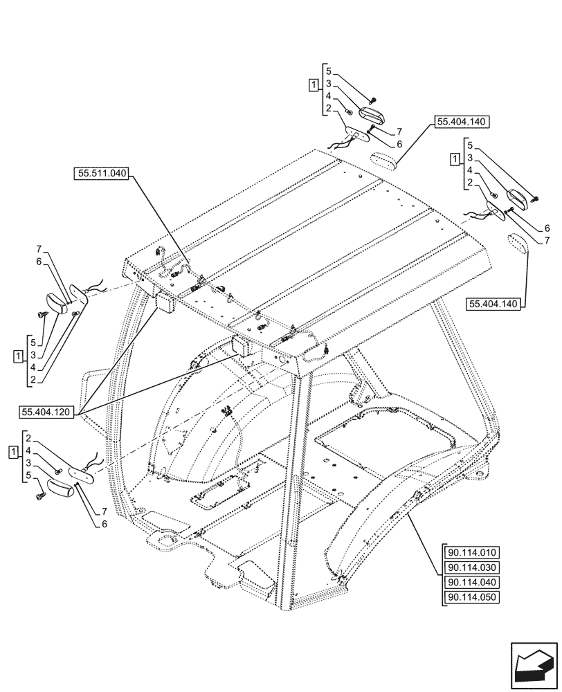 Схема запчастей Case 590SN - (55.404.130) - VAR - 423000, 442082 - CANOPY, TURN SIGNAL LIGHT (55) - ELECTRICAL SYSTEMS