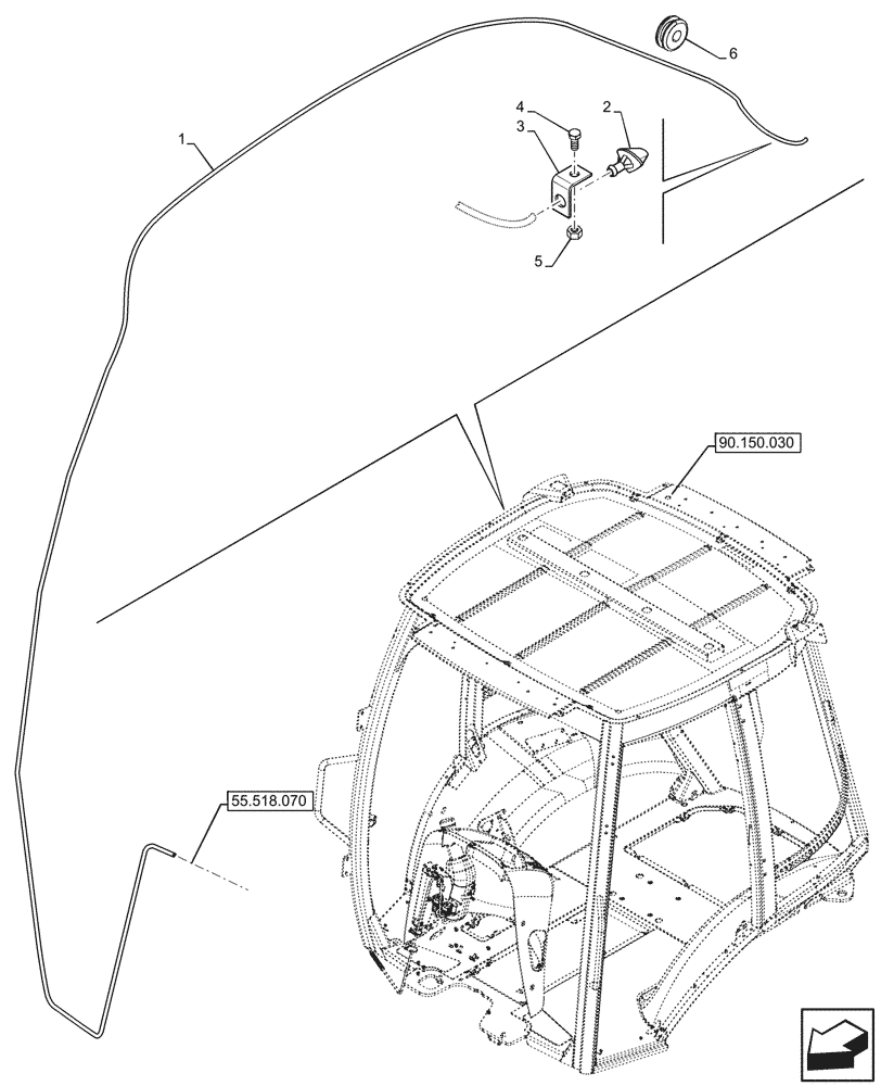 Схема запчастей Case 580N - (55.518.110) - VAR - 747853, 747854, 747855 - CAB, WINDSHIELD WASHER , TUBE (55) - ELECTRICAL SYSTEMS