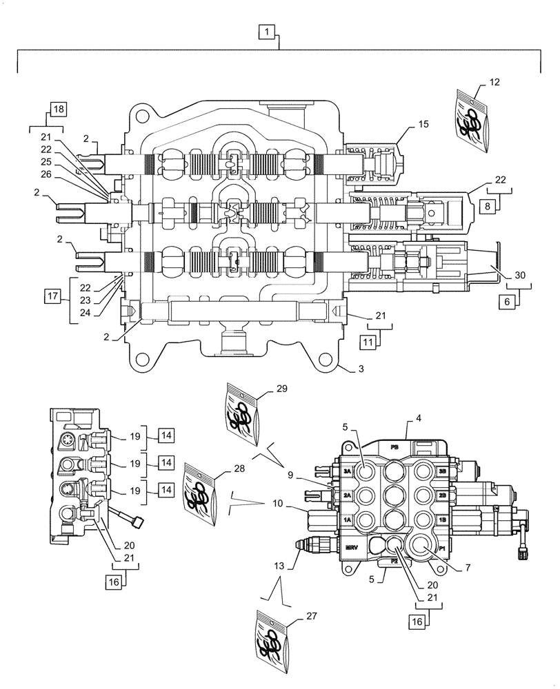 Схема запчастей Case 580SM - (08-35B) - VALVE ASSY - LOADER CONTROL, THREE SPOOL (08) - HYDRAULICS