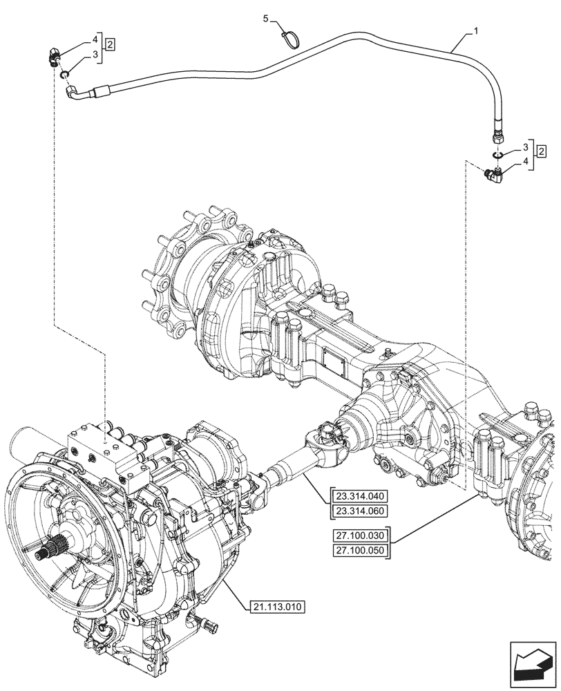 Схема запчастей Case 580SN WT - (27.106.130) - VAR - 423062 - TRANSMISSION, POWERSHIFT, COMPONENTS, DIFFERENTIAL LOCK, OIL, SUCTION PIPE, 4WD (27) - REAR AXLE SYSTEM