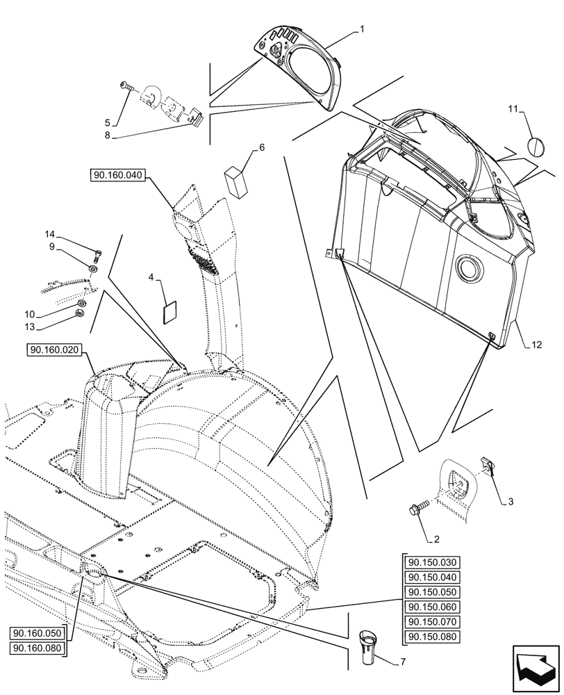 Схема запчастей Case 590SN - (90.151.060) - VAR - 747853, 747854, 747855 - CAB INTERIOR TRIM, INSERT, INSTRUMENT PANEL (90) - PLATFORM, CAB, BODYWORK AND DECALS