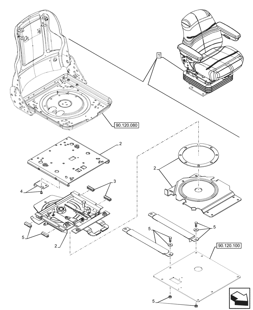 Схема запчастей Case 580SN - (90.120.090) - VAR - 747770 - SEAT, MECHANICAL SUSPENSION, CLOTH, SWIVEL PIVOT, COMPONENTS (90) - PLATFORM, CAB, BODYWORK AND DECALS