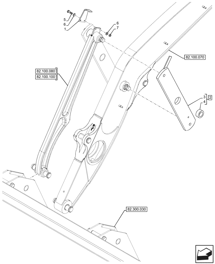 Схема запчастей Case 590SN - (82.100.130) - VAR - 423003, 423004, 423049, 742242 - LOADER ARM, LINK (82) - FRONT LOADER & BUCKET