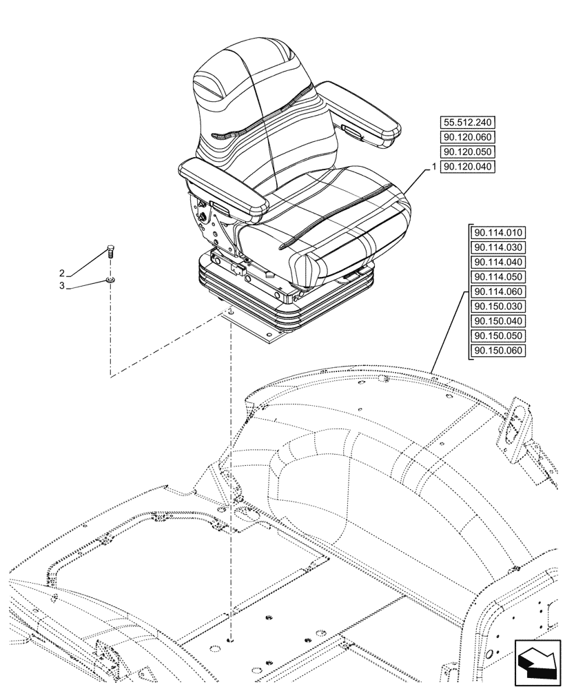 Схема запчастей Case 580SN WT - (90.120.030) - VAR - 747851 - SEAT, MECHANICAL SUSPENSION, VYNIL (90) - PLATFORM, CAB, BODYWORK AND DECALS