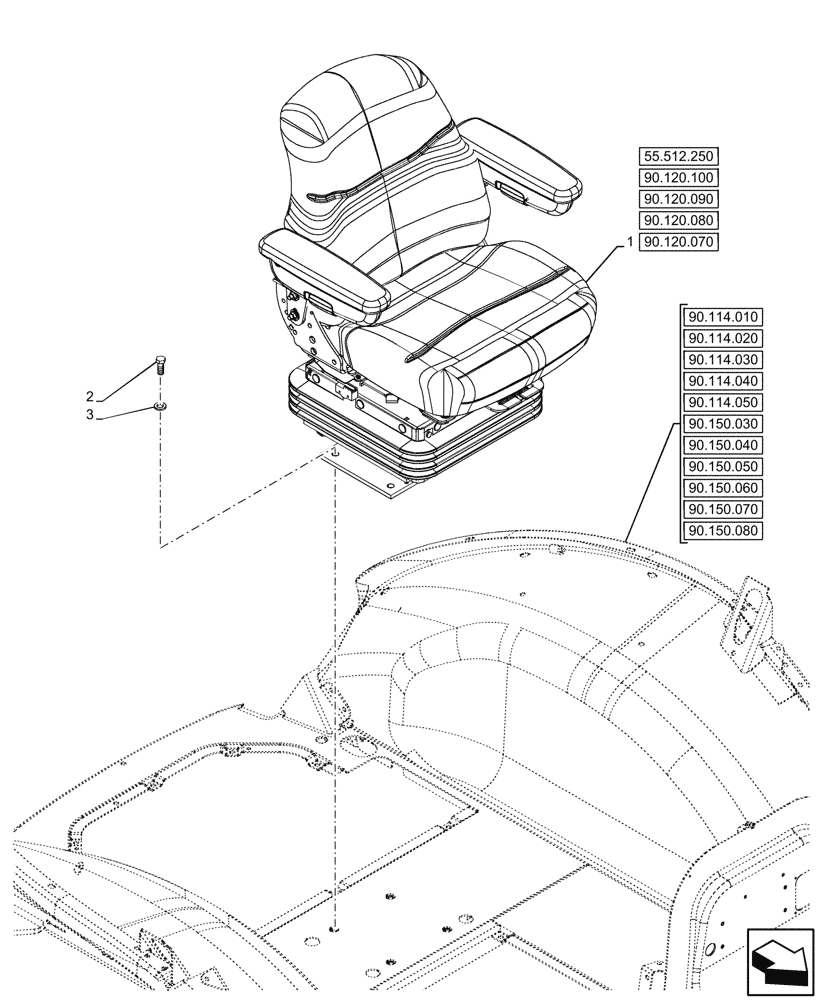 Схема запчастей Case 590SN - (90.120.070) - VAR - 747770 - SEAT, MECHANICAL SUSPENSION, CLOTH (90) - PLATFORM, CAB, BODYWORK AND DECALS