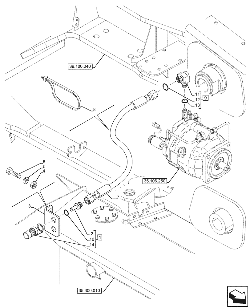 Схема запчастей Case 580SN - (35.106.190) - VARIABLE DISPLACEMENT HYDRAULIC PUMP, COUPLER, MECHANICAL, PORT (35) - HYDRAULIC SYSTEMS