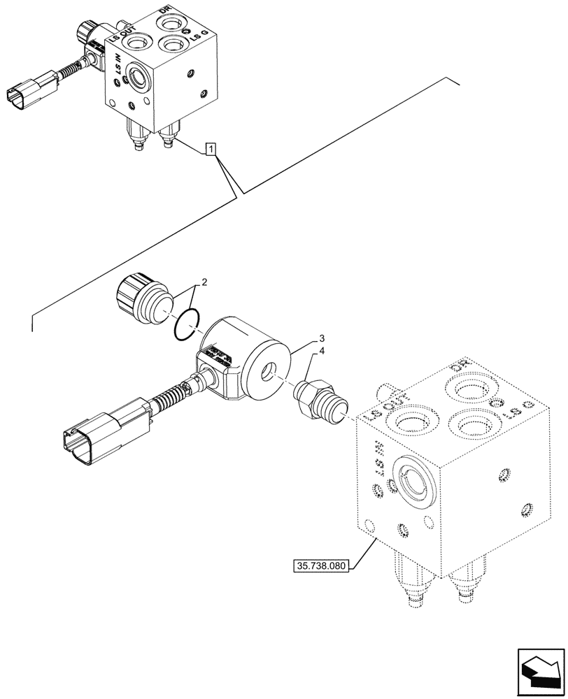 Схема запчастей Case 580SN - (55.512.220) - VALVE HEAVY LIFT, COMPONENTS, SOLENOID (55) - ELECTRICAL SYSTEMS