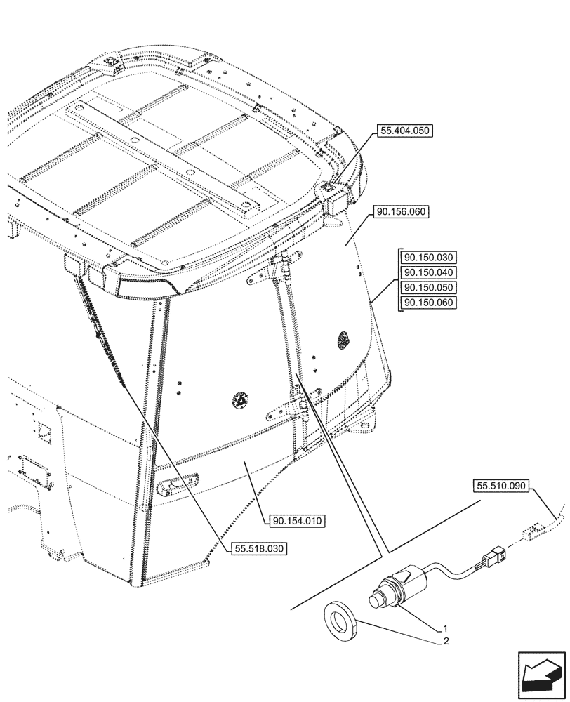 Схема запчастей Case 580SN - (55.514.050) - VAR - 747853, 747854, 747855 - CAB, DOOR SWITCH (55) - ELECTRICAL SYSTEMS