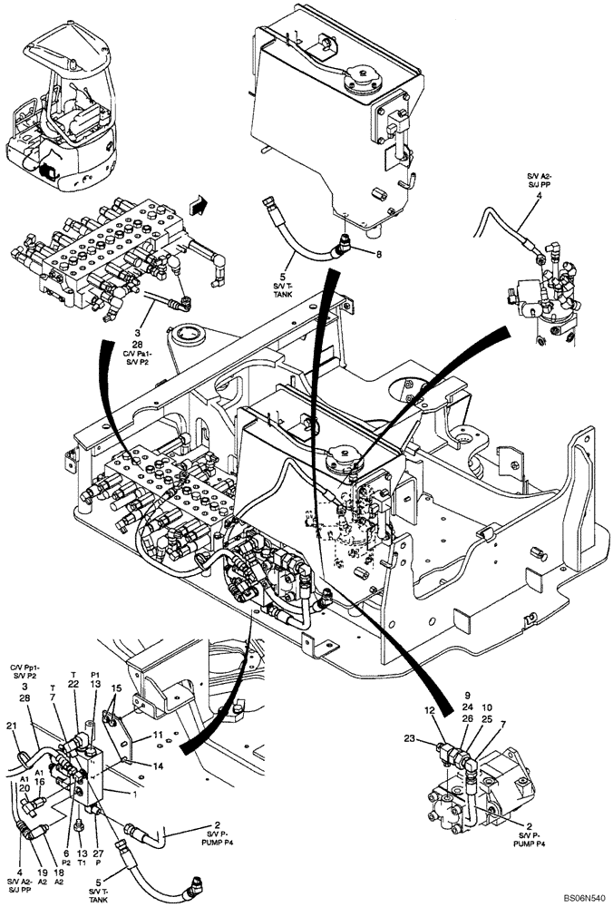 Схема запчастей Case CX17B - (01-033[00]) - HYDRAULICS - CONTROL LINES, VALVE (AT TANK, PUMP, SOLENOID VALVE) (PU64H00023F1) (35) - HYDRAULIC SYSTEMS