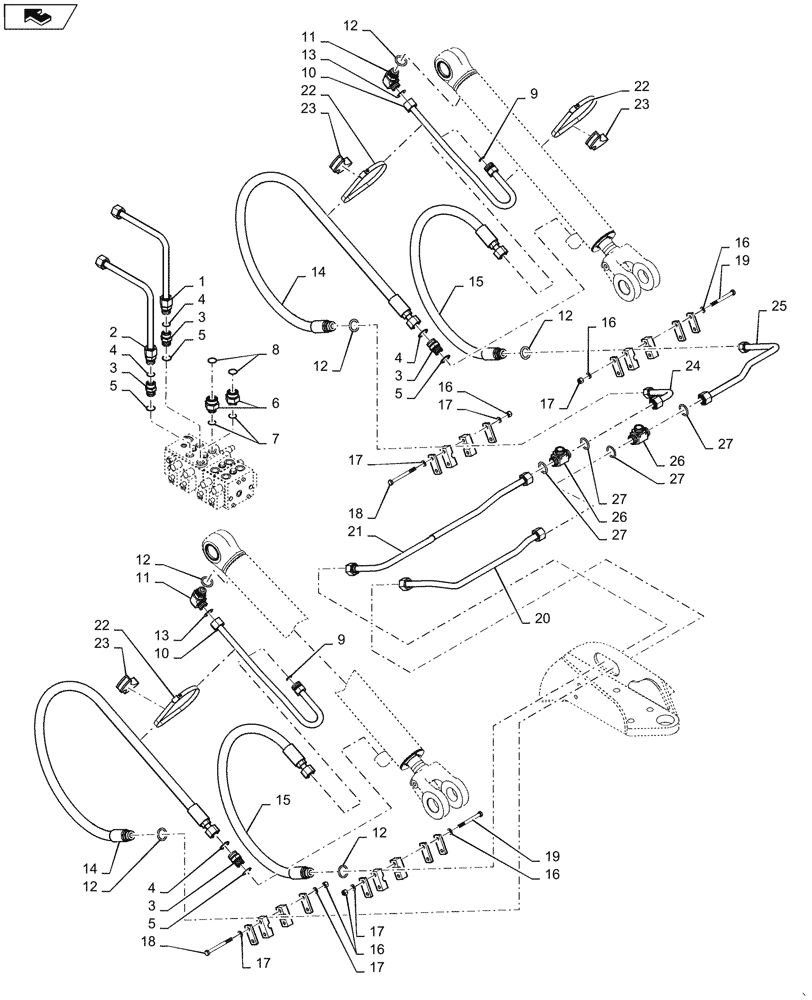 Схема запчастей Case 521G - (35.100.020[01]) - LOADER CONTROL LINES, XT (35) - HYDRAULIC SYSTEMS