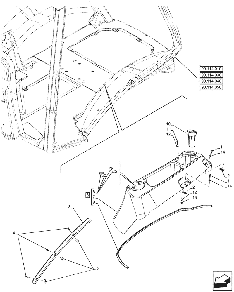 Схема запчастей Case 580SN WT - (90.110.110) - VAR - 423000, 442082 - CANOPY, LEFT SIDE, TRIM PANEL (90) - PLATFORM, CAB, BODYWORK AND DECALS