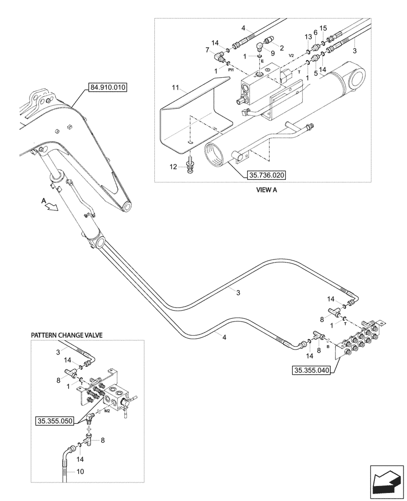 Схема запчастей Case CX26C - (35.736.030) - VAR - 747060 - BOOM CYLINDER, SAFETY VALVE, LINE (35) - HYDRAULIC SYSTEMS