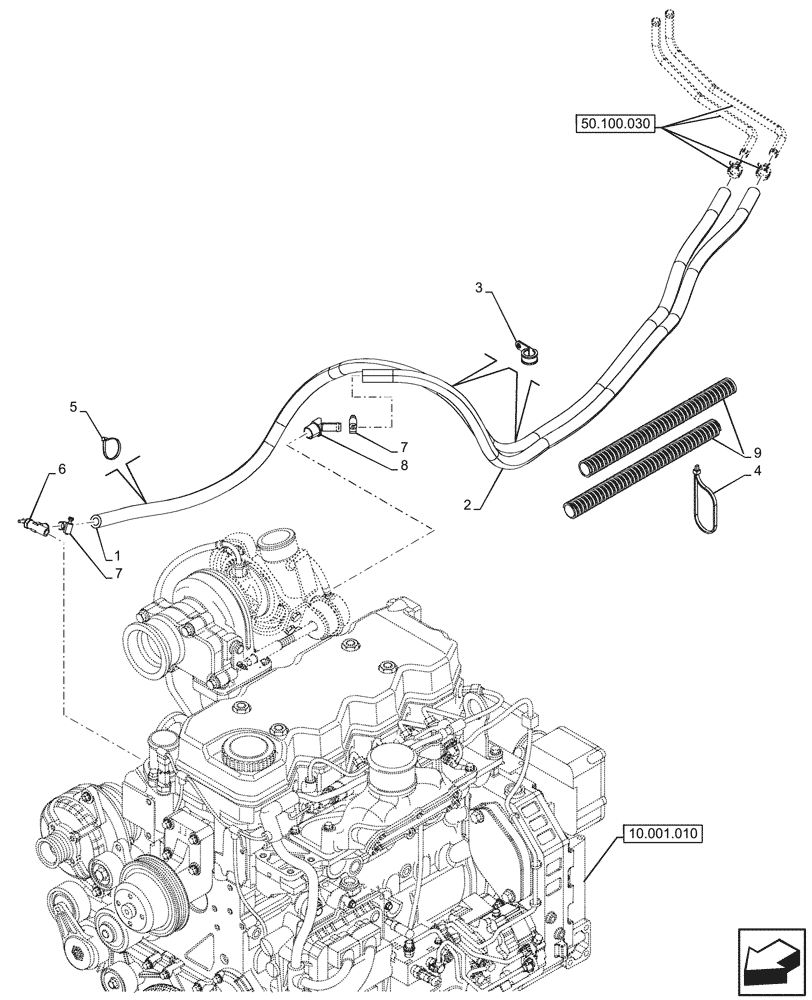 Схема запчастей Case 590SN - (50.100.040) - VAR - 747853, 747854, 747855 - CAB, HEATER, HOSE (50) - CAB CLIMATE CONTROL