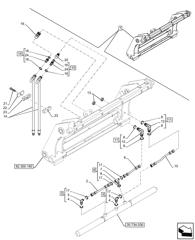 Схема запчастей Case 590SN - (35.525.200) - VAR - 423049 - QUICK COUPLER, COMPONENTS, CYLINDER, LINES (35) - HYDRAULIC SYSTEMS