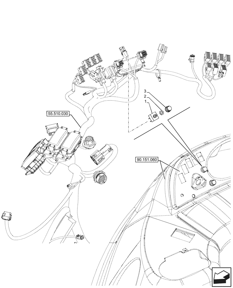 Схема запчастей Case 590SN - (55.051.010) - VAR - 747853, 747854, 747855 - CAB, HEATER, BLOWER, POTENTIOMETER (55) - ELECTRICAL SYSTEMS