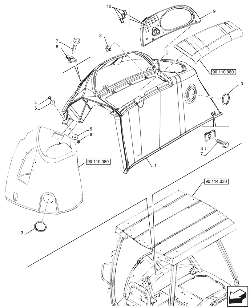 Схема запчастей Case 580N EP - (90.110.120) - VAR - 442082 - CANOPY, RIGHT SIDE, INSTRUMENT PANEL (90) - PLATFORM, CAB, BODYWORK AND DECALS