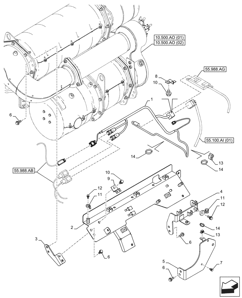 Схема запчастей Case CX210D NLC - (55.988.AD) - SELECTIVE CATALYTIC REDUCTION, WIRE HARNESS (55) - ELECTRICAL SYSTEMS