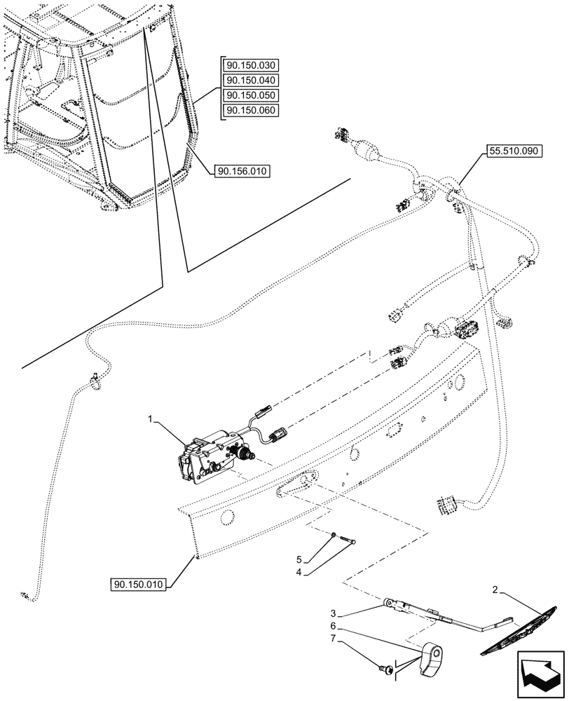 Схема запчастей Case 580N EP - (55.518.040) - VAR - 747853, 747854, 747855 - CAB, REAR, WINDOW, WIPER, MOTOR, ARM, BLADE (55) - ELECTRICAL SYSTEMS