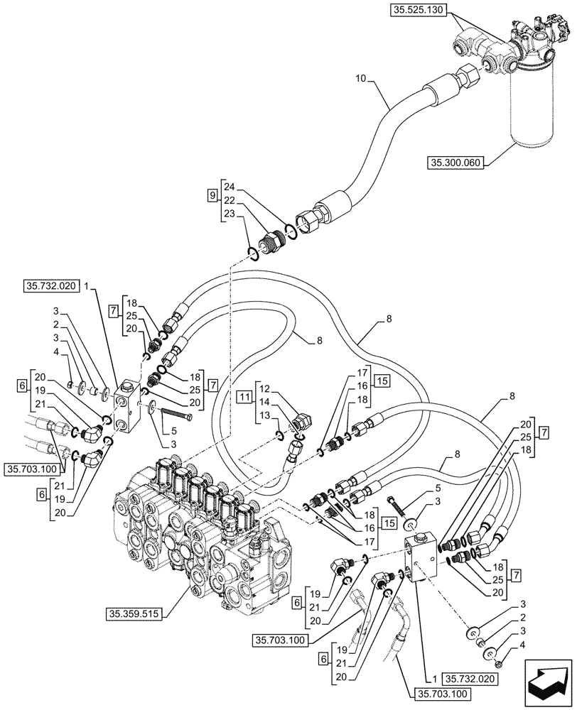 Схема запчастей Case 580SN - (35.732.030) - STABILIZER, MECHANICAL, CONTROLS, CHECK VALVE, LINES (35) - HYDRAULIC SYSTEMS