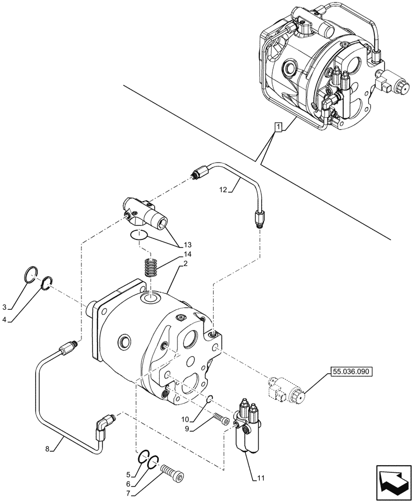 Схема запчастей Case 580SN - (35.106.260) - VARIABLE DISPLACEMENT HYDRAULIC PUMP (W/O POWER LIFT, W/O DUAL BATTERIES), COMPONENTS (35) - HYDRAULIC SYSTEMS
