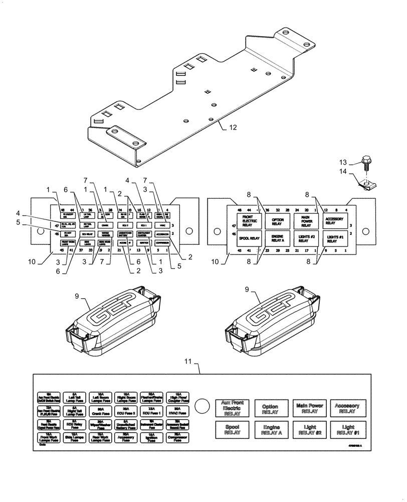 Схема запчастей Case SR175 - (55.100.DO[01]) - FUSE BOX, MECHANICAL CONTROLS (55) - ELECTRICAL SYSTEMS