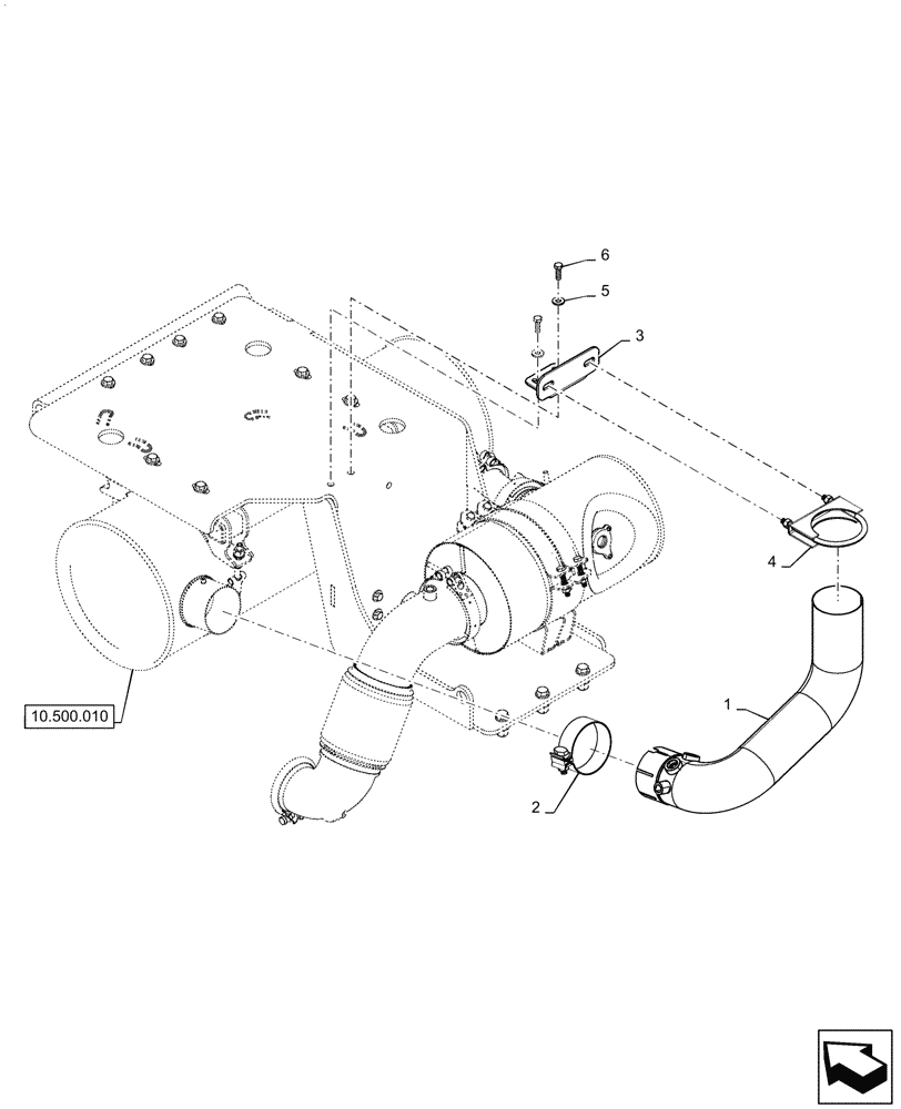 Схема запчастей Case 521G - (10.500.020) - EXHAUST PIPE EXTENSION W/O ASPIRATOR (10) - ENGINE