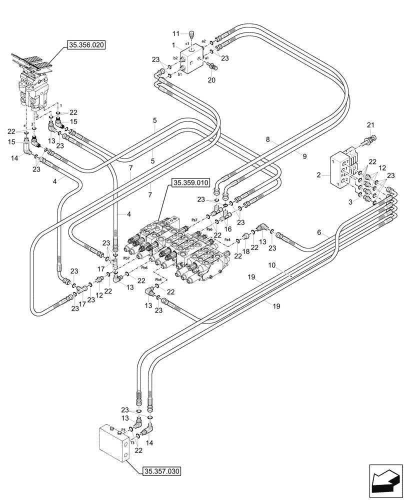 Схема запчастей Case CX26C - (35.357.050) - PILOT CONTROLS, PILOT VALVE (35) - HYDRAULIC SYSTEMS