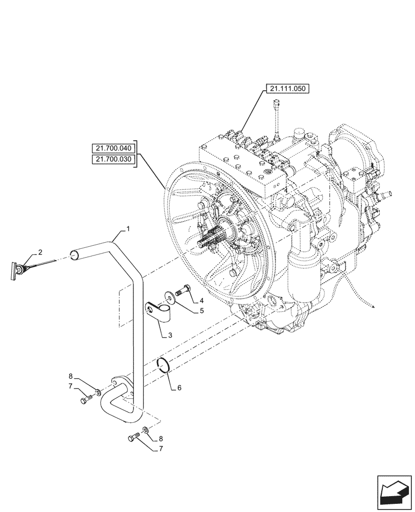 Схема запчастей Case 580SN - (21.111.060) - VAR - 423061 - TRANSMISSION, SEMI-POWERSHIFT, DIPSTICK, 4WD (21) - TRANSMISSION