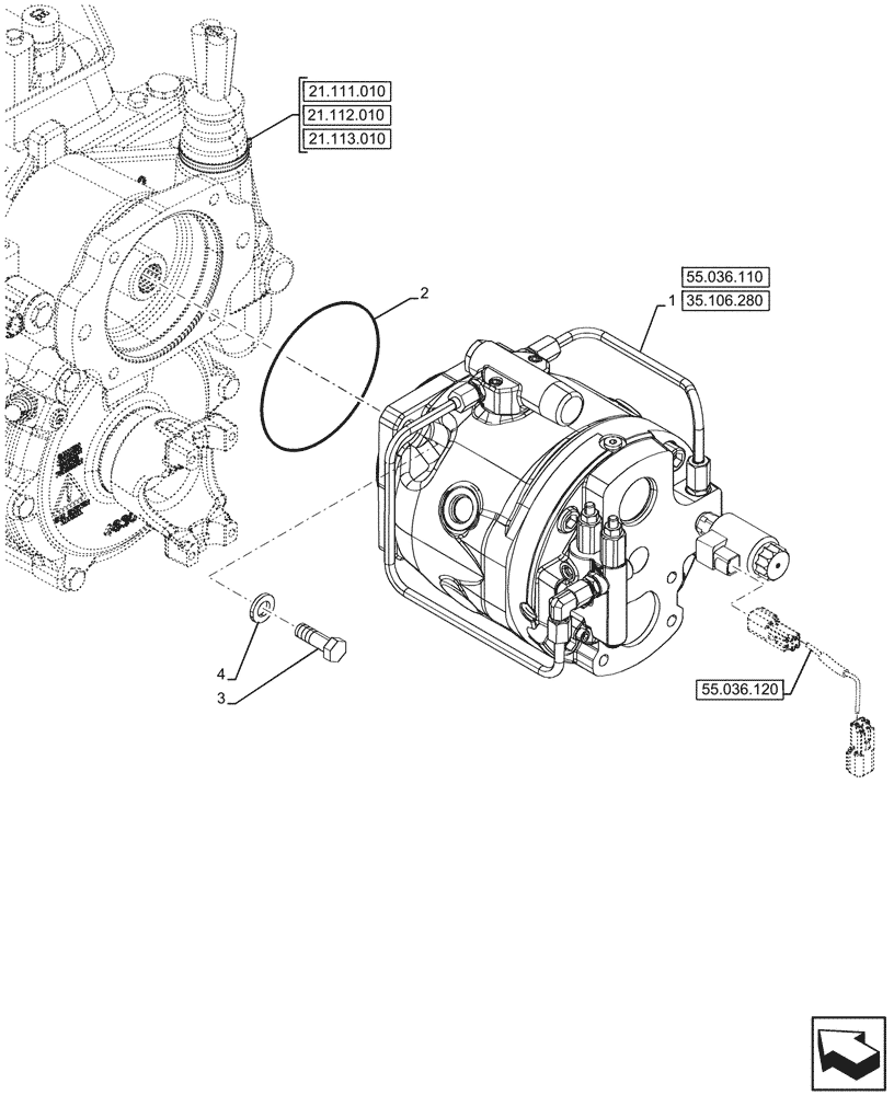 Схема запчастей Case 580SN - (35.106.270) - VARIABLE DISPLACEMENT HYDRAULIC PUMP (W/O POWER LIFT) (35) - HYDRAULIC SYSTEMS