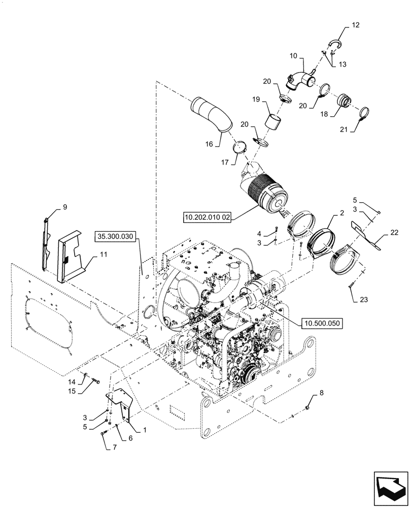 Схема запчастей Case 521G - (10.202.010[01]) - AIR CLEANER & INTAKE PARTS (10) - ENGINE