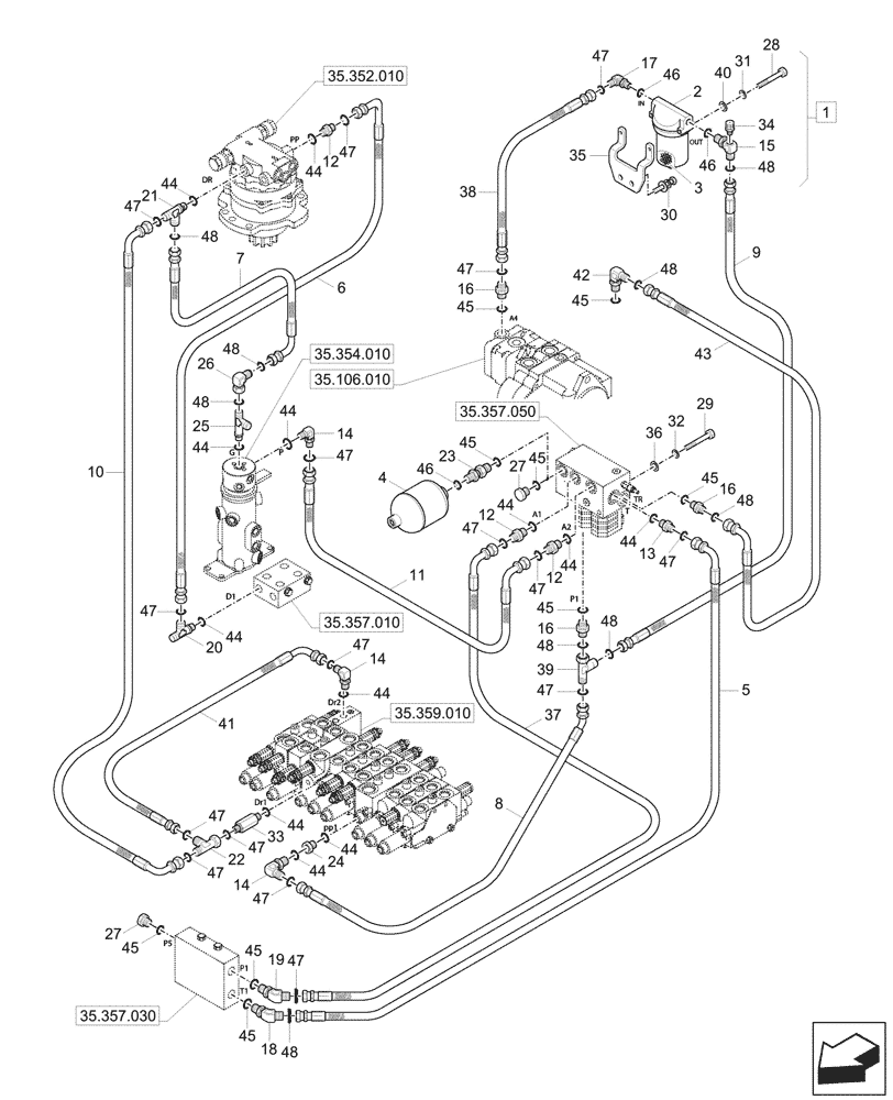 Схема запчастей Case CX26C - (35.357.040) - PILOT CONTROLS, SOLENOID VALVE (35) - HYDRAULIC SYSTEMS